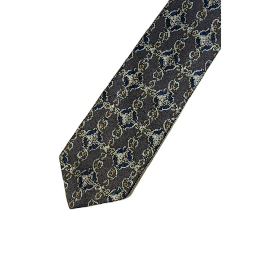Bill Blass Men's 100% Silk Tie Brown Blue Gold Medallion Executive Necktie